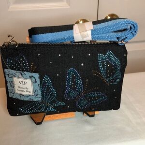 VIP Black and Blue Butterfly Sparkle Cross Body Bag